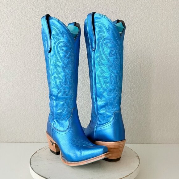 Lane SMOKESHOW Womens Cowboy Boots 6.5 Metallic Blue Western Cowgirl Mid Calf - Picture 11 of 11
